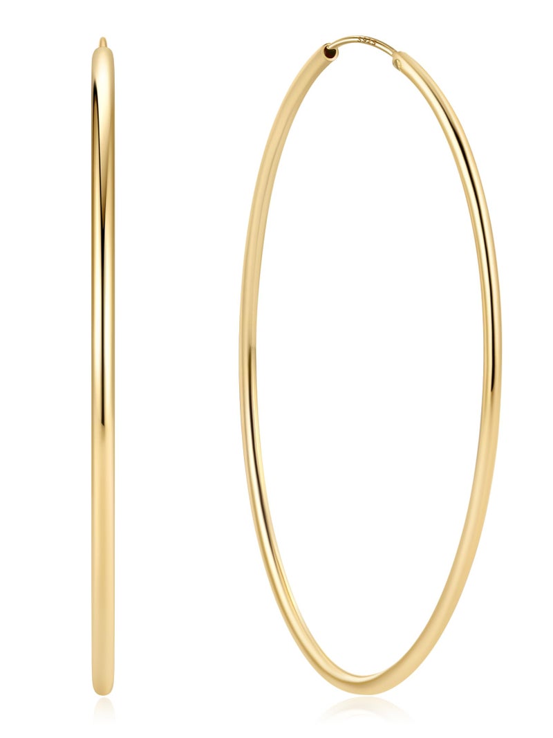 ChicSilver Large Gold Plated Silver Hoop Earrings for Women 14k Gold Hoop Earrings for Women Hypoallergenic Big Endless Hoops Earring 70MM - Image 1